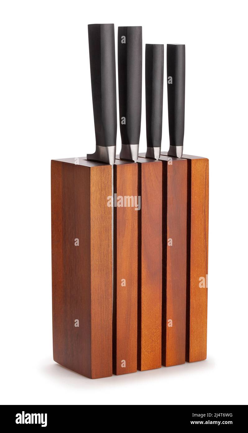 chemin de réglage des couteaux isolé sur blanc Banque D'Images