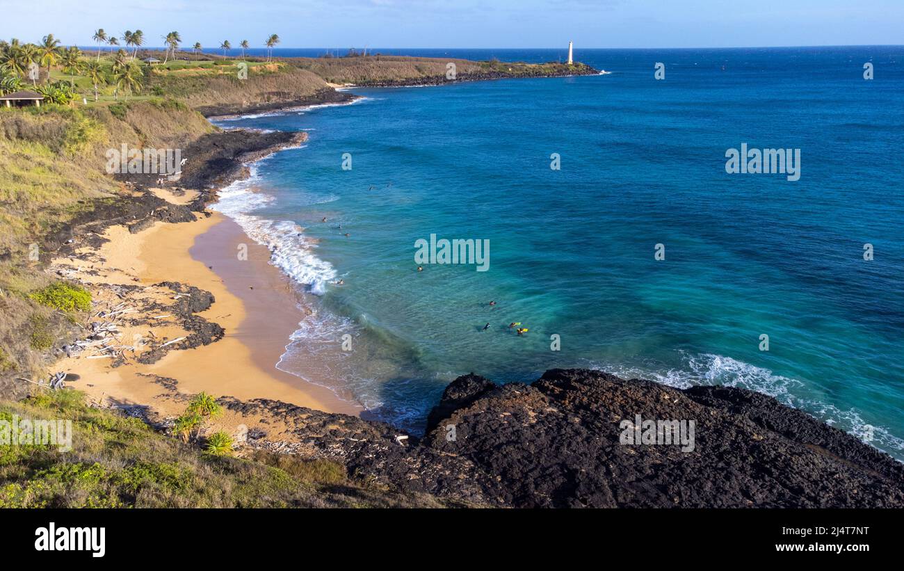 Plage de Ninni et plage de Running Waters, phare de Ninini point, Lihue, Kauai, Hawaï Banque D'Images