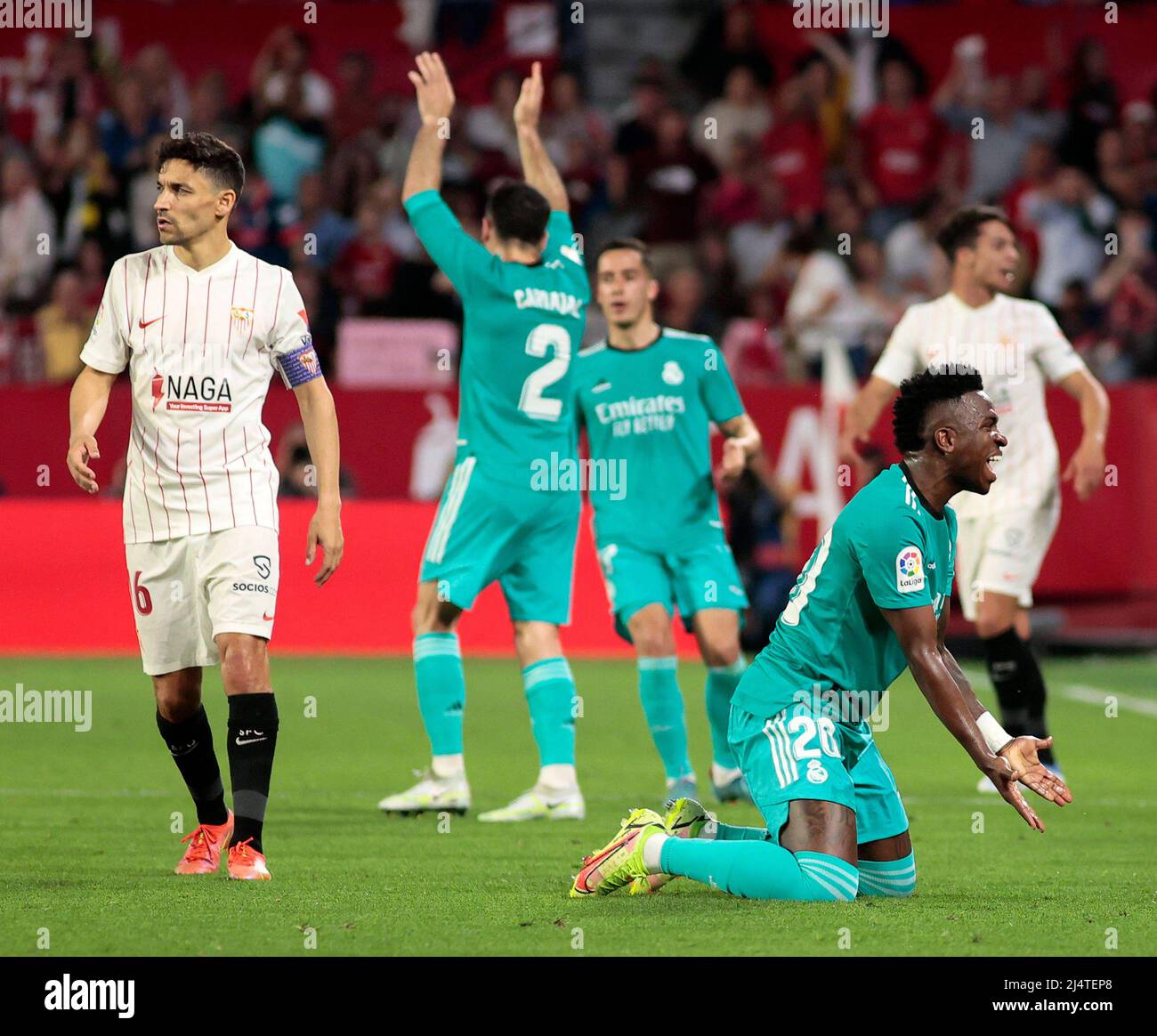 Séville, Espagne. 17th avril 2022. La Liga Spanish la Liga football Match Sevilla vs Real Madrid au Ramon sanchez Pizjuan Stadium, Sevilla 17 avril, 2022 Vinicius 900/Cordin Press Credit: CORDIN PRESS/Alay Live News Banque D'Images