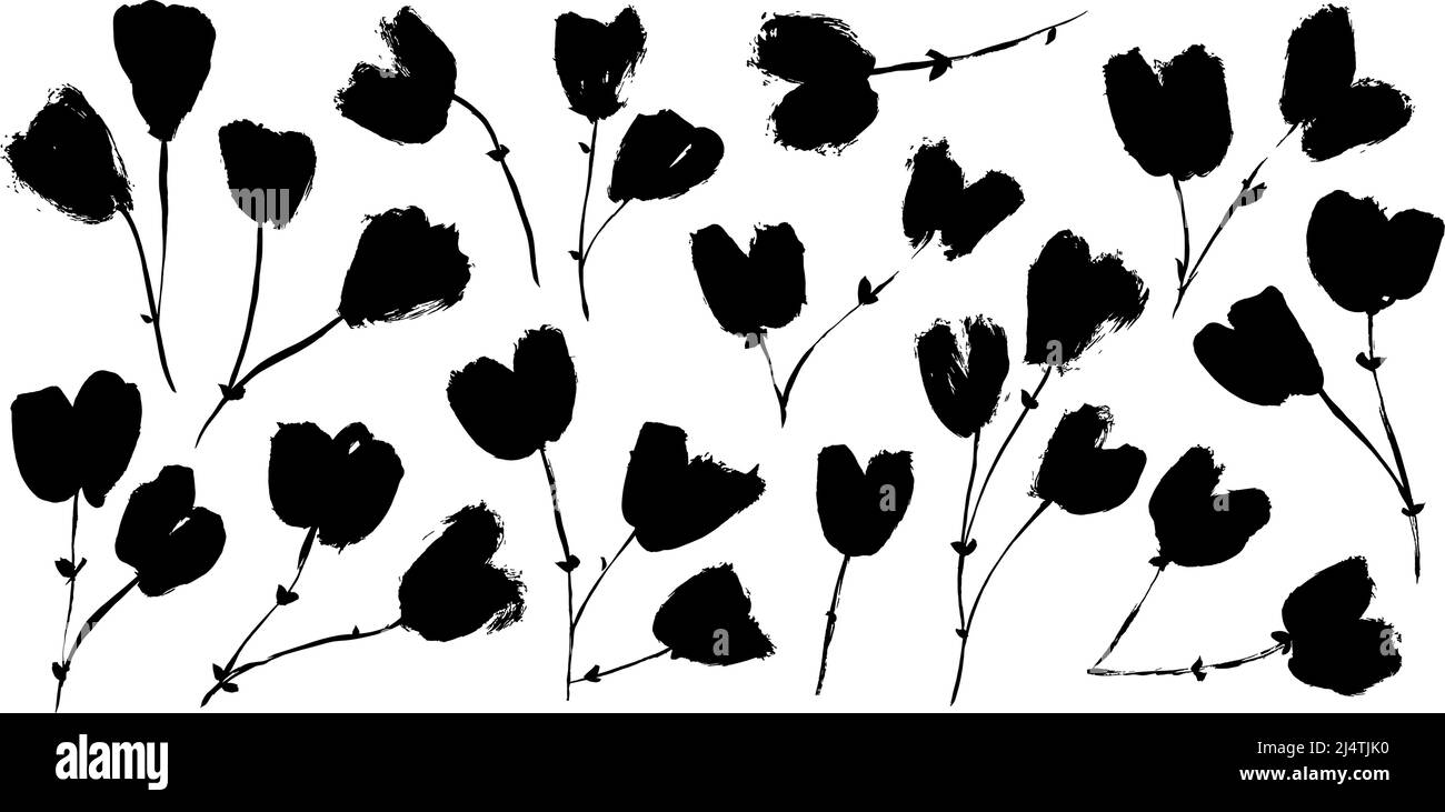 Dessin à la main de fleurs en forme de coeur. Illustration de Vecteur