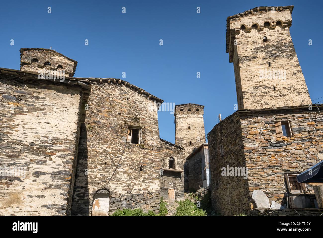 Célèbres tours historiques de Svan dans le village d'Ushguli, région de Svaneti, Géorgie Banque D'Images