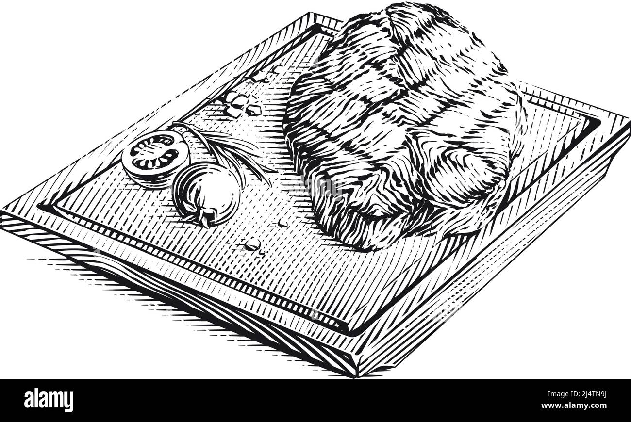 steak de viande sur bois dessin à la main dessin gravure style illustration vecteur Illustration de Vecteur