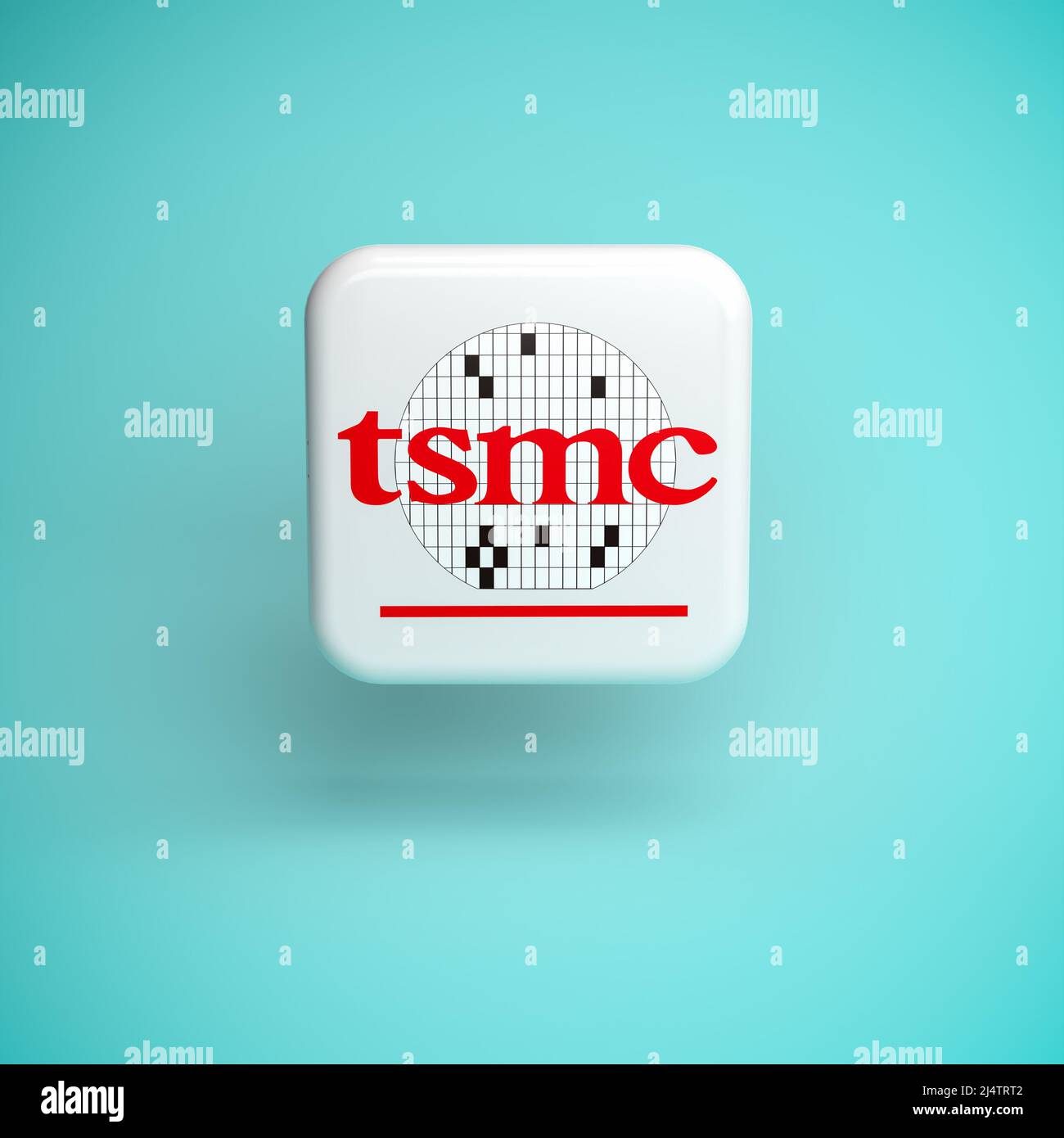 Logo de la Taiwan Semiconductor Manufacturing Company survolant un arrière-plan transparent Banque D'Images