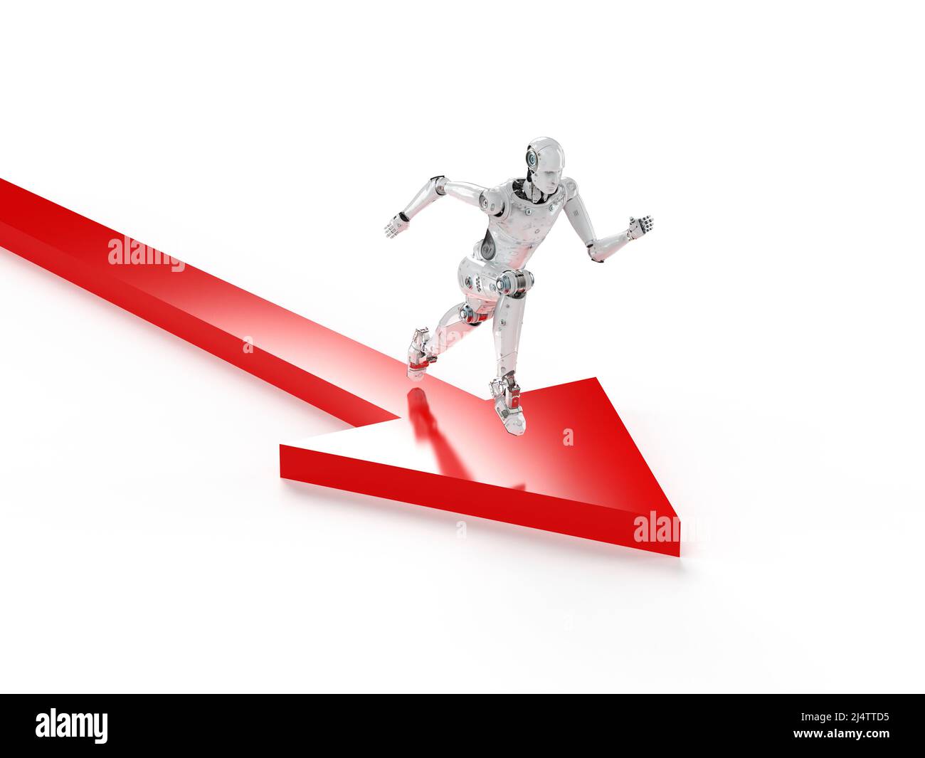 Technologie pour la direction de l'entreprise avec 3D robot de rendu tournant sur flèche rouge Banque D'Images