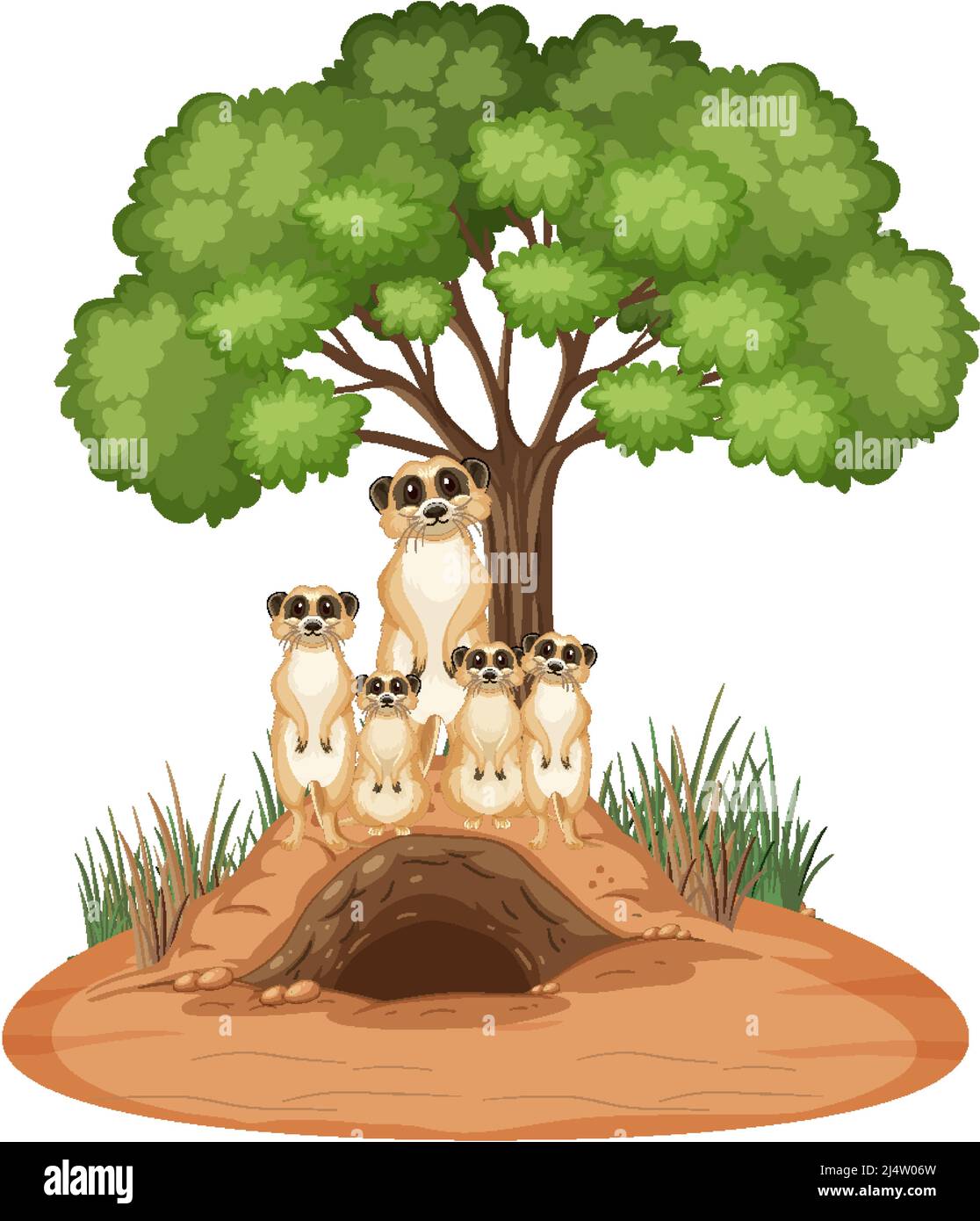 Groupe de meerkats avec le terrier dans l'illustration de style de dessin animé Illustration de Vecteur