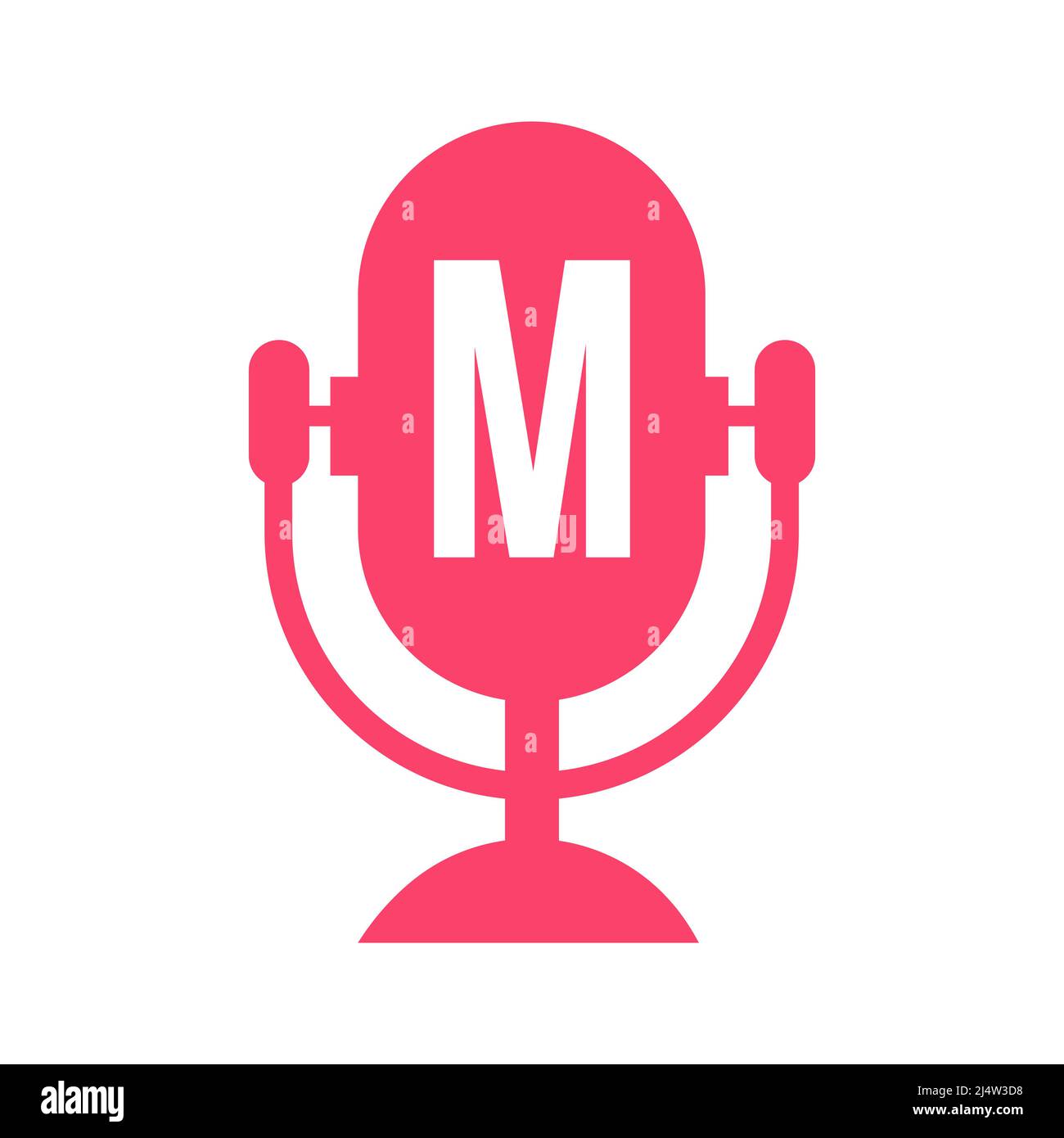 Logo de la radio de podcast sur la conception de la lettre M à l'aide d'un modèle de microphone. DJ Music, Podcast logo Design, Mix Audio Broadcast Vector Illustration de Vecteur