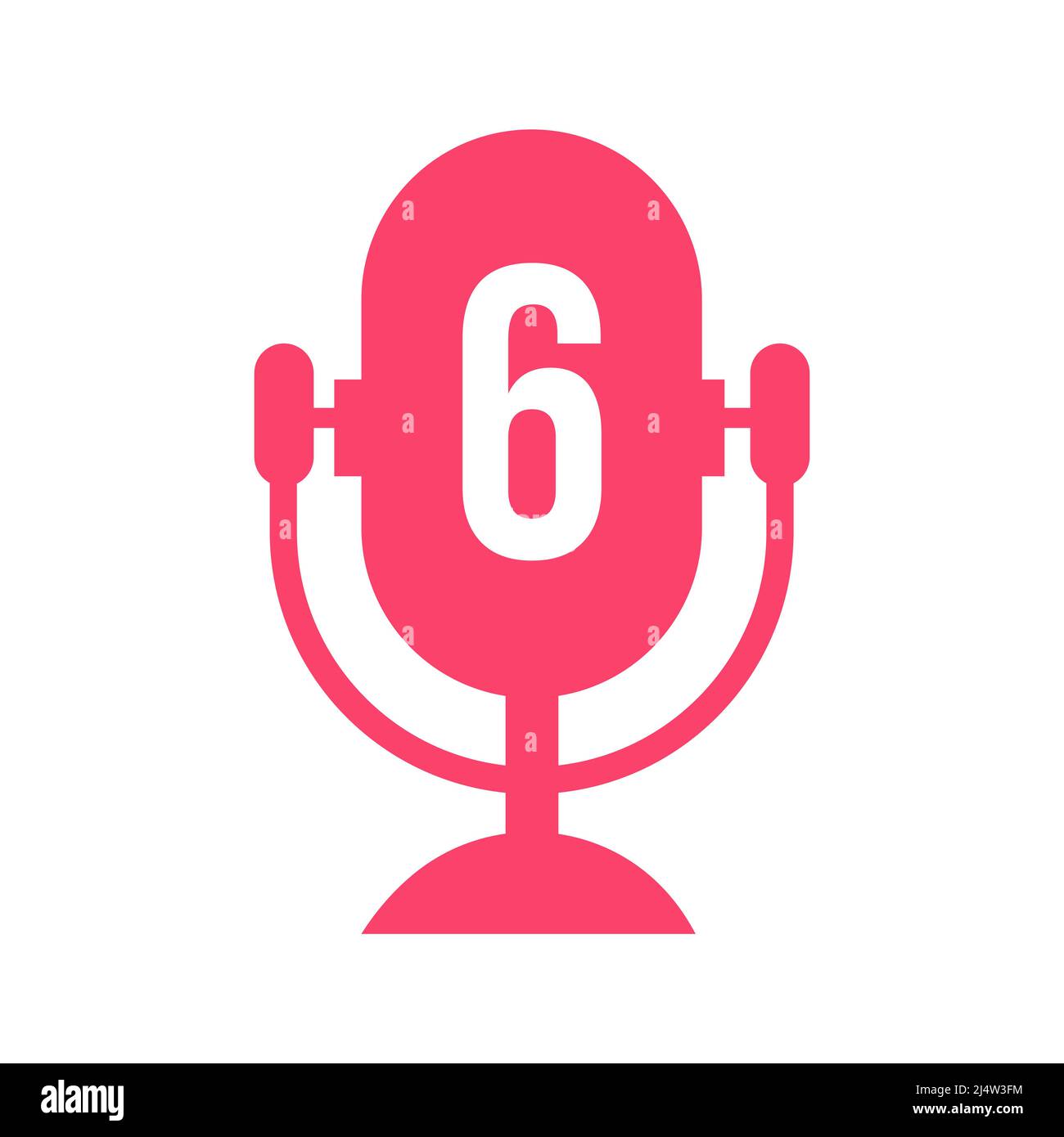 Logo de la radio de podcast sur la conception de la lettre 6 à l'aide d'un modèle de microphone. DJ Music, Podcast logo Design, Mix Audio Broadcast Vector Illustration de Vecteur