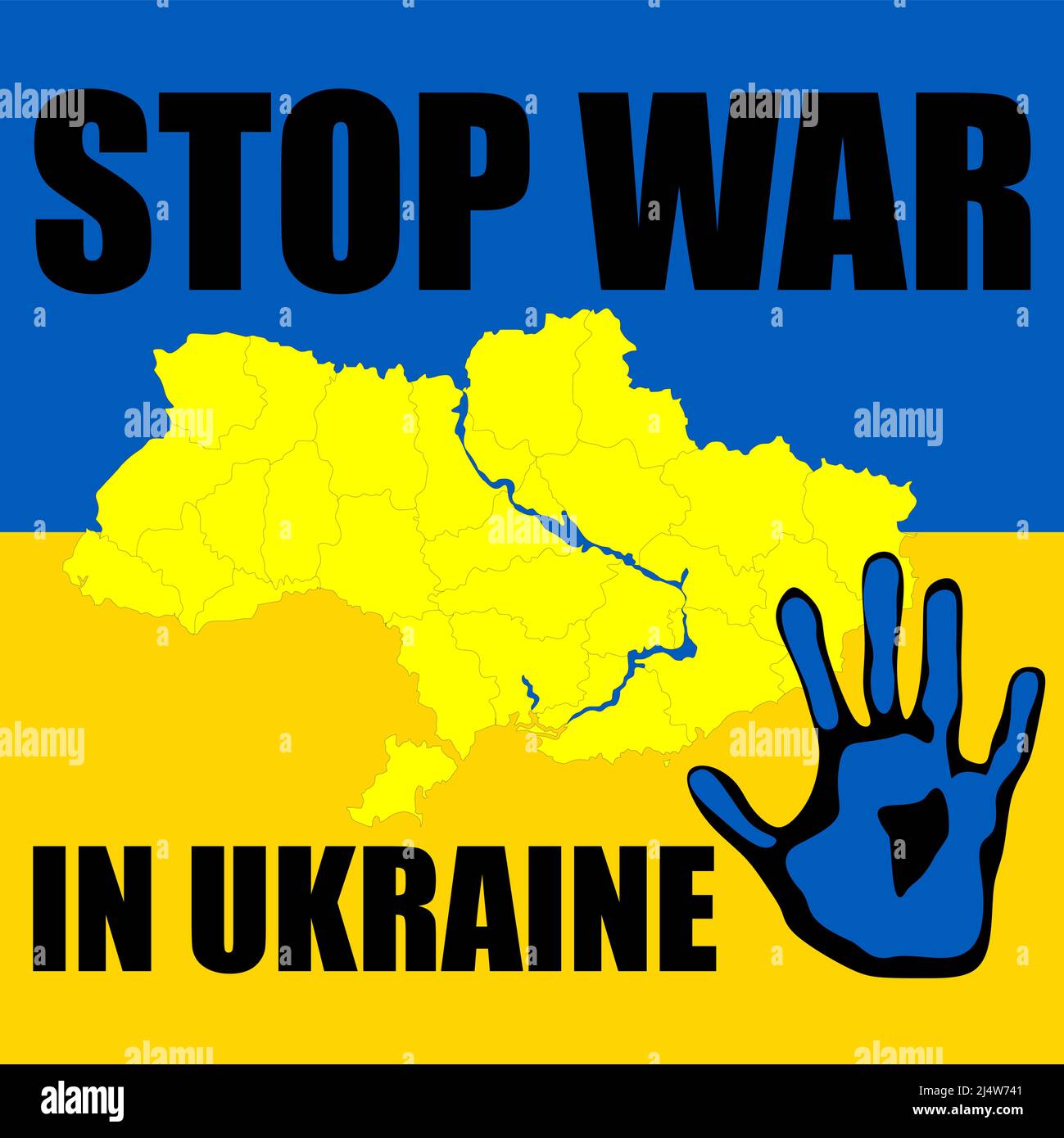 Panneau d'arrêt de guerre avec icône main. Aucune guerre en Ukraine illustration vectorielle conceptale avec lettrage Stop war en Ukraine et paume de main peinte sur le backgrou Illustration de Vecteur