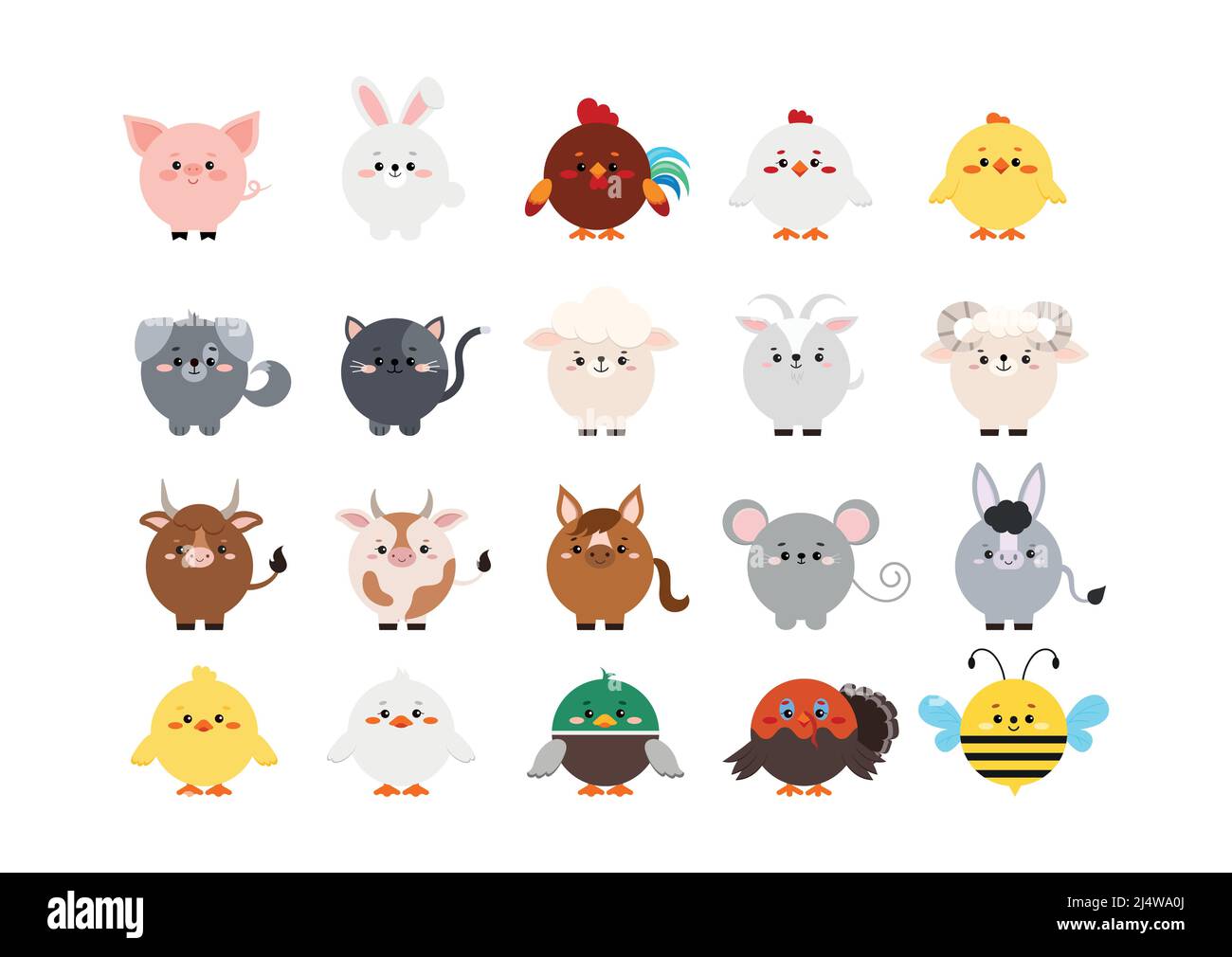 Entourez la ferme animaux visages cute avec le jeu d'icônes de l'interface utilisateur de patte. Illustration de Vecteur