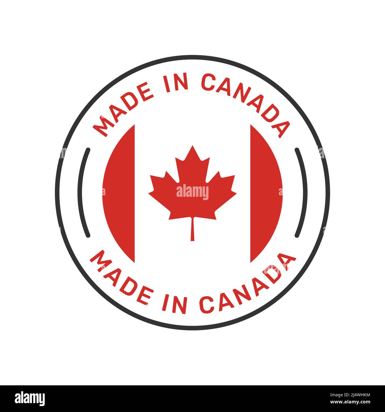 Badge vectoriel coloré fabriqué au Canada. Étiquette avec drapeau canadien. Illustration de Vecteur
