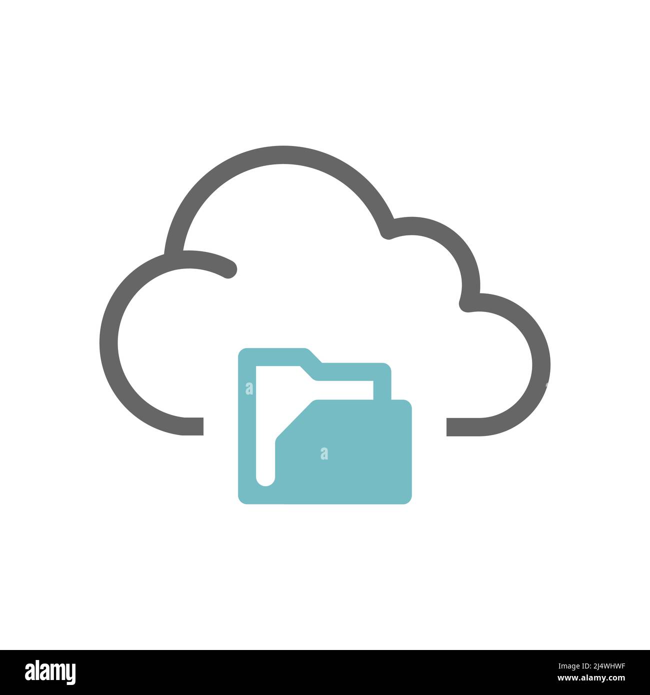 Icône de vecteur noir du nuage et du dossier de fichiers. Symbole de stockage des données rempli et souligné. Illustration de Vecteur