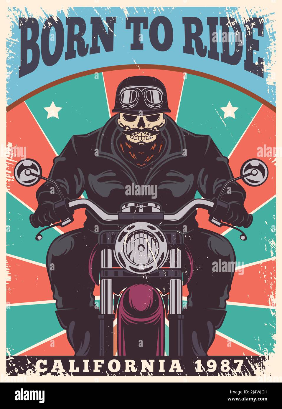 Affiche de moto. Les symboles de liberté de club de motards animal dans casque vecteur exact style rétro poster avec place pour le texte Illustration de Vecteur