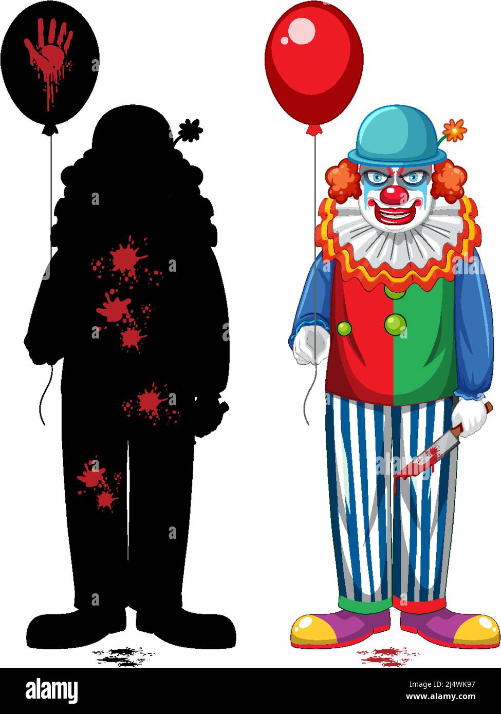 Ensemble de clown effrayant sur fond blanc illustration Illustration de Vecteur