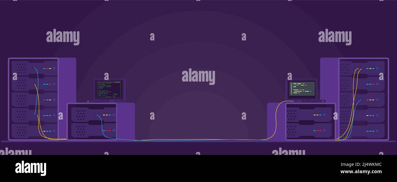 Salle de serveurs avec ordinateurs Illustration de Vecteur