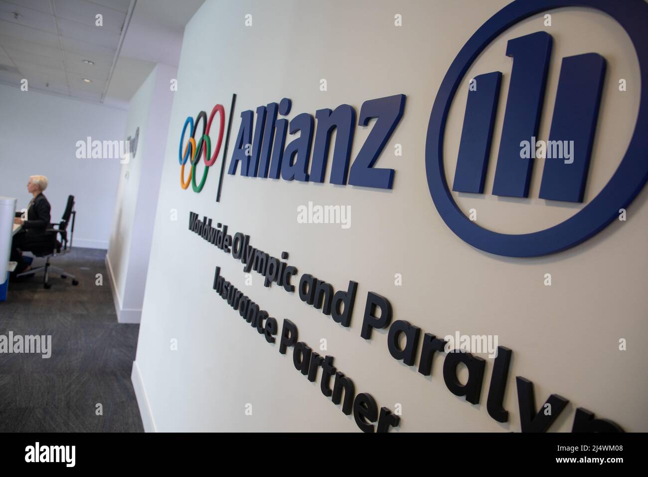 Allianz Insurance Londres affiche l'intérieur du bureau et réceptionniste 60 Gracechurch St, Londres EC3V 0HR Banque D'Images