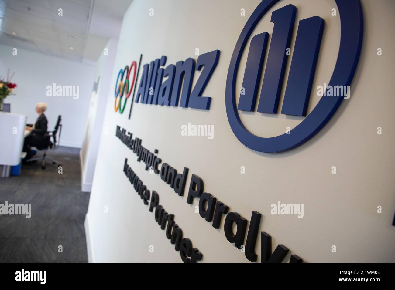 Allianz Insurance Londres affiche l'intérieur du bureau et réceptionniste 60 Gracechurch St, Londres EC3V 0HR Banque D'Images