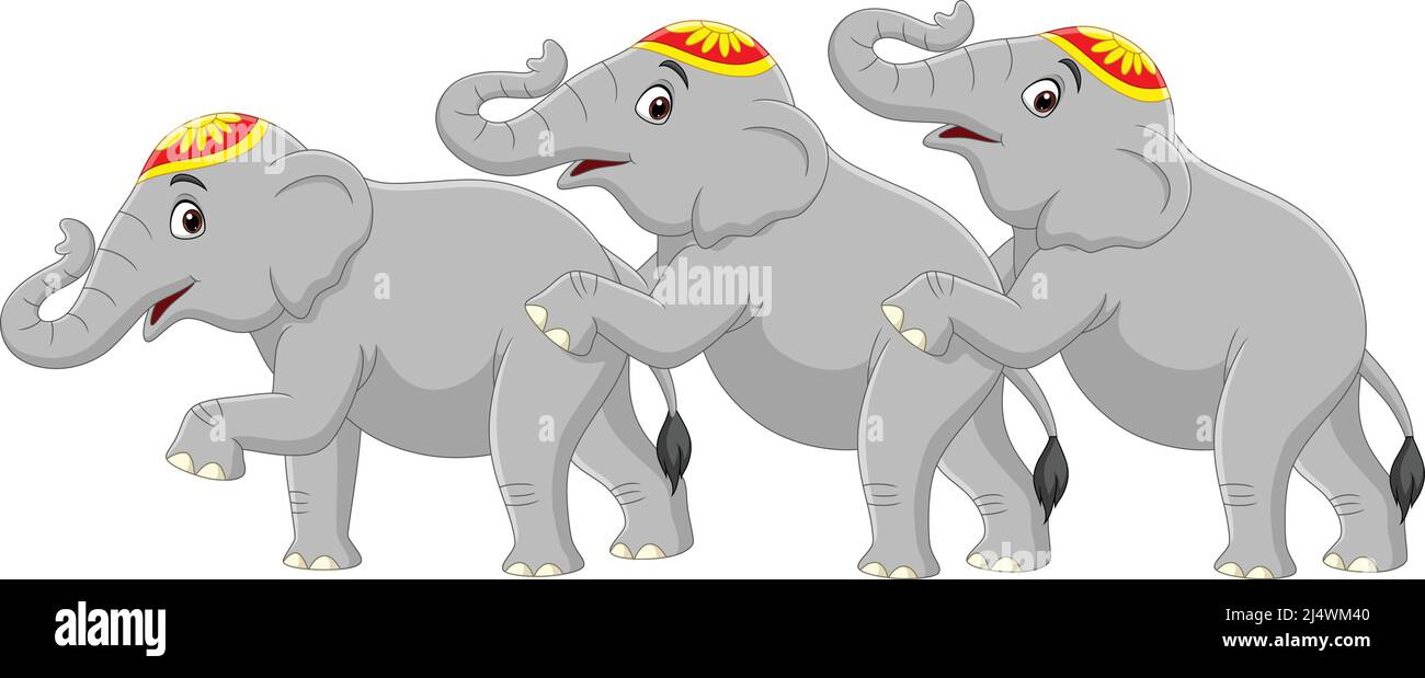 Trois adorables dessins animés de cirque d'éléphant Illustration de Vecteur