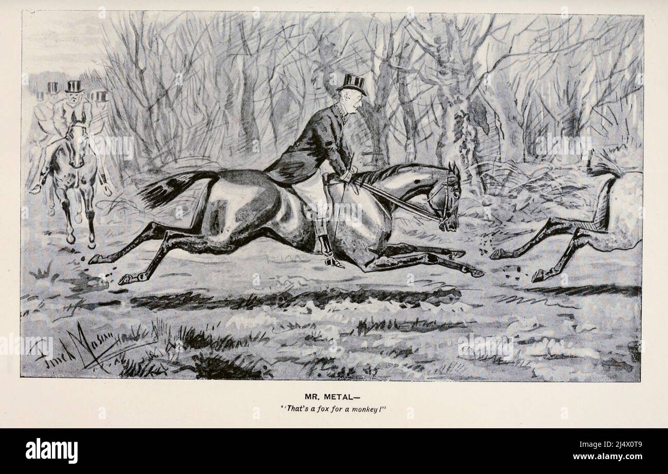 M. Metal c'est un renard, pour un singe ! Illustration en noir et blanc du livre ' Flowers of the Hunt ' illustré et écrit par Finch Mason, Date de publication 1889 Editeur Londres : MM. Fores Banque D'Images