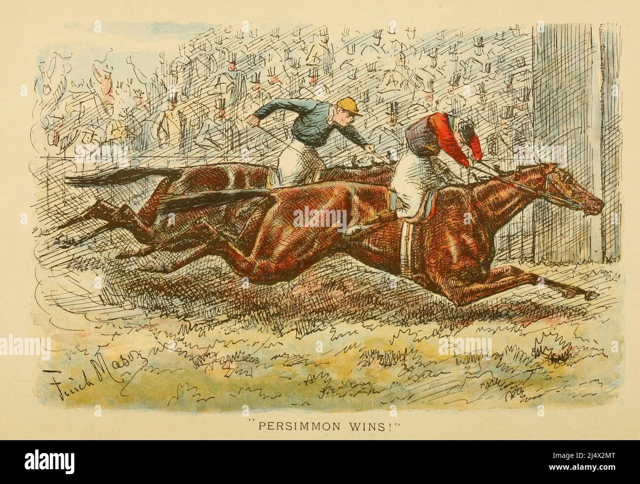 Persimmon remporte l'illustration de caricature humoristique Frontispice du livre ' le renard tamé : et d'autres croquis ' par (George) Finch Mason, Date de publication 1896 Londres : Hurst et Blackett Banque D'Images