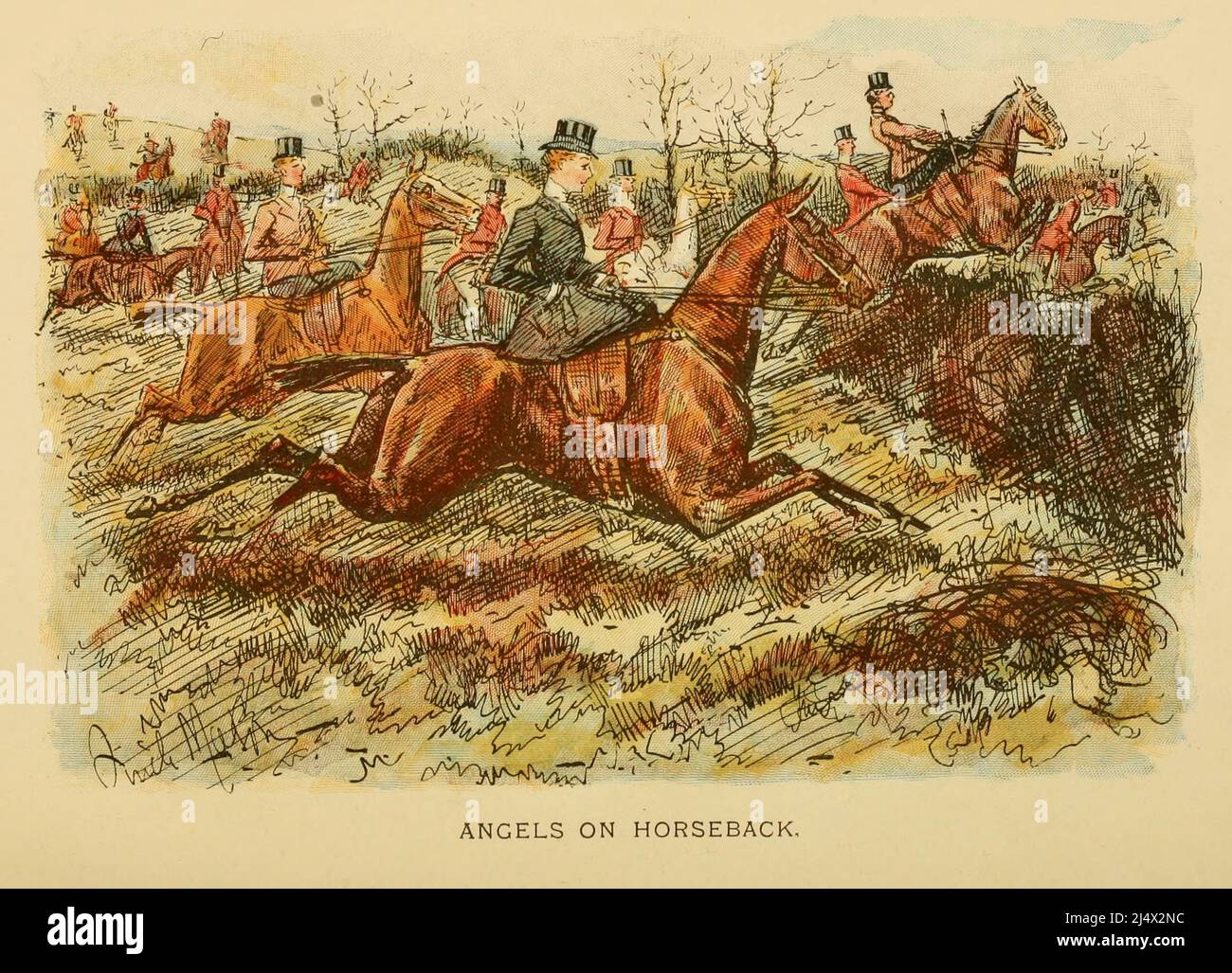 Anges sur l'équitation caricature humoristique illustration du livre ' le renard tamé : et autres esquisses ' par (George) Finch Mason, Date de publication 1896 Londres : Hurst et Blackett Banque D'Images