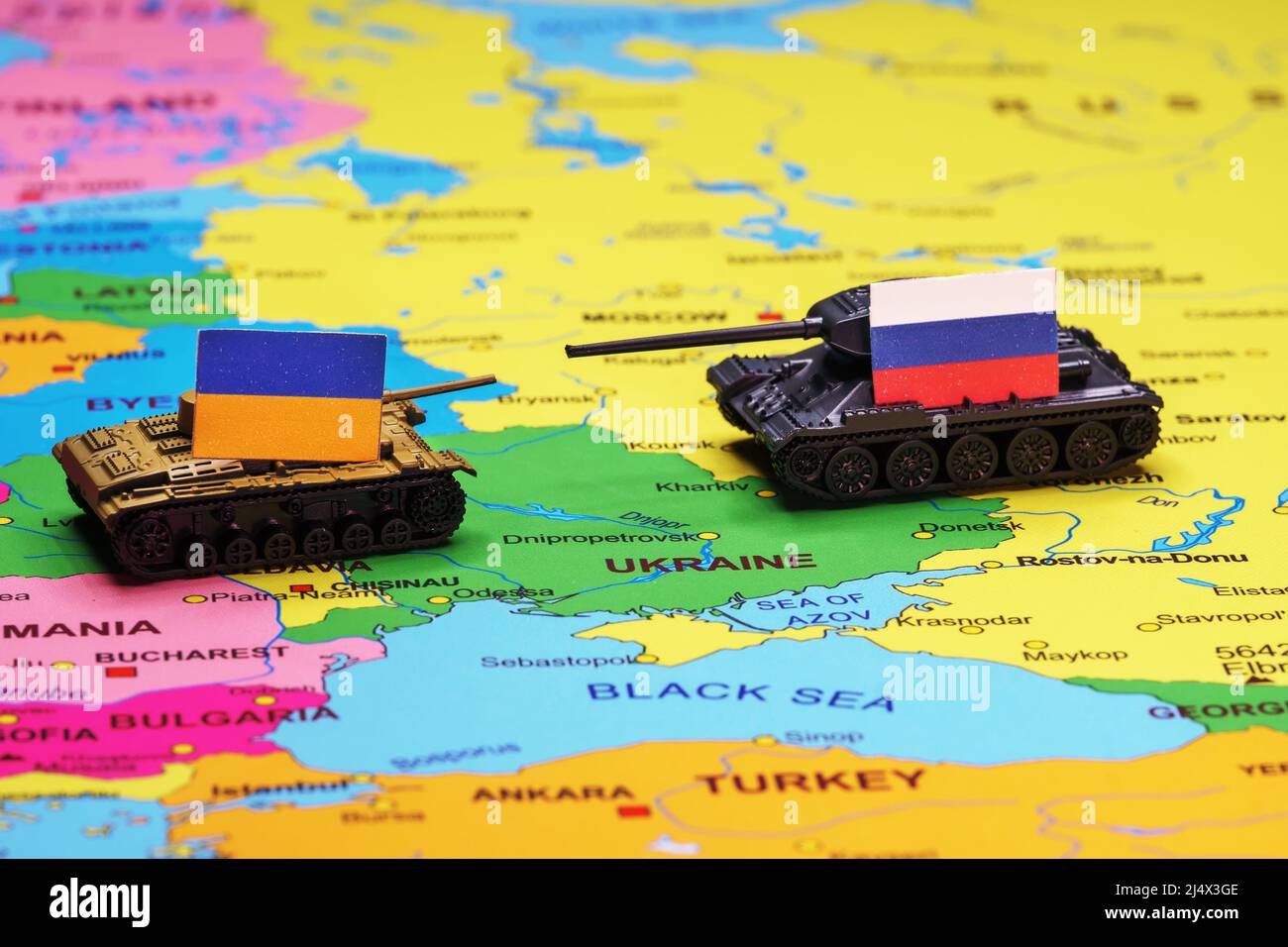 Conflit armé entre la Russie et l'Ukraine sur la carte de l'Europe. Banque D'Images