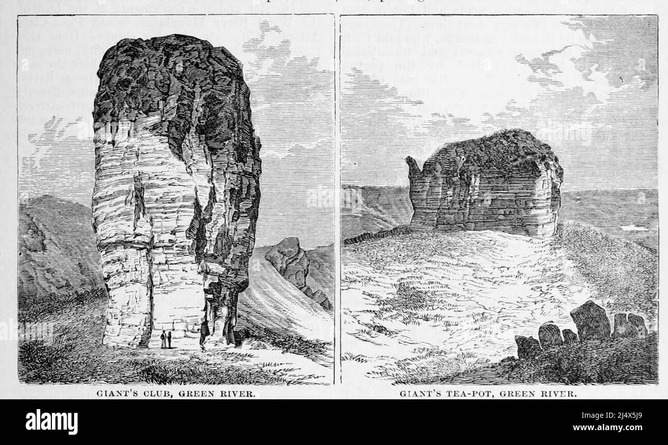 Valley of Green River. Du livre The Pacific tourist : guide transcontinental illustré d'Adams & Bishop, de l'Atlantique à l'océan Pacifique : Contenant des descriptions complètes des chemins de fer à travers le continent, toutes les stations de plaisance et les lieux de la plupart des paysages notés dans l'extrême-Ouest, aussi de toutes les villes, les villes, les villages, les forts américains, les sources, lacs, montagnes, itinéraires de voyage d'été, meilleures localités pour la chasse, la pêche, le sport, et le plaisir, avec toutes les informations nécessaires pour le voyageur d'agrément, mineur, colon, ou homme d'affaires : un guide complet du voyageur de l'Union Banque D'Images