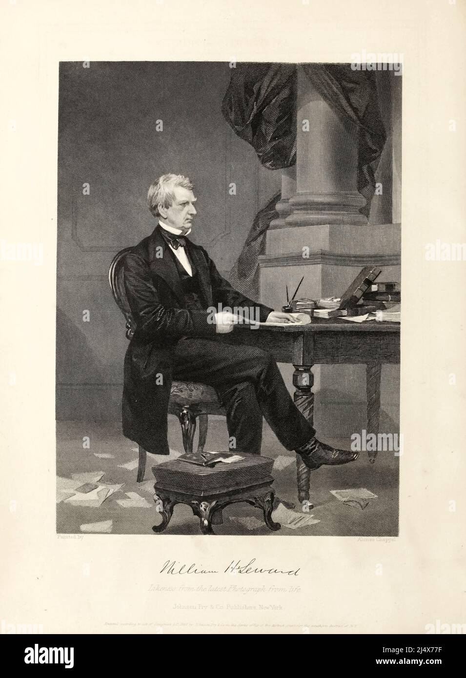 William Henry Seward (16 mai 1801 – 10 octobre 1872) était un homme politique américain qui a été secrétaire d'État des États-Unis de 1861 à 1869, et a été gouverneur de New York et sénateur des États-Unis. Opposant résolu à la propagation de l'esclavage dans les années qui ont précédé la guerre de Sécession, il était une figure éminente du Parti républicain dans ses années formatrices, Et a été loué pour son travail au nom de l'Union en tant que secrétaire d'État pendant la guerre civile. Du livre Histoire de la guerre pour l'Union : civile, militaire et navale. Fondé sur officiel et autre aut Banque D'Images