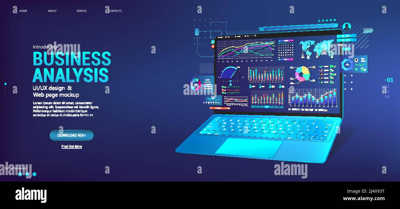 Tableau de bord professionnel avec analyse et analyse en ligne via l'application sur un ordinateur portable Illustration de Vecteur