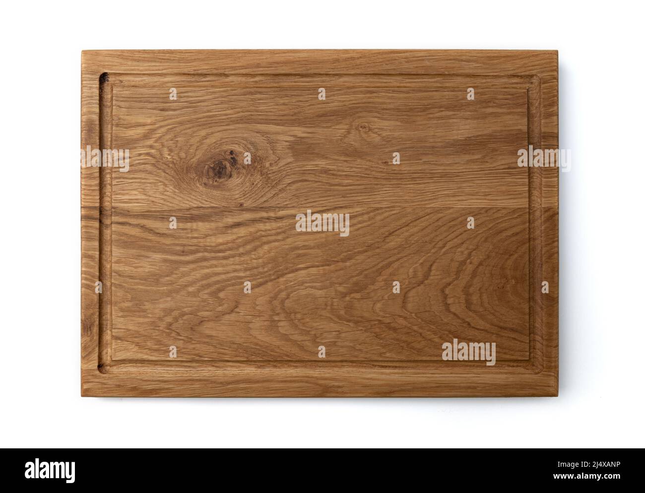 nouvelle planche à découper rectangulaire en bois, vue de dessus, isolée sur fond blanc Banque D'Images