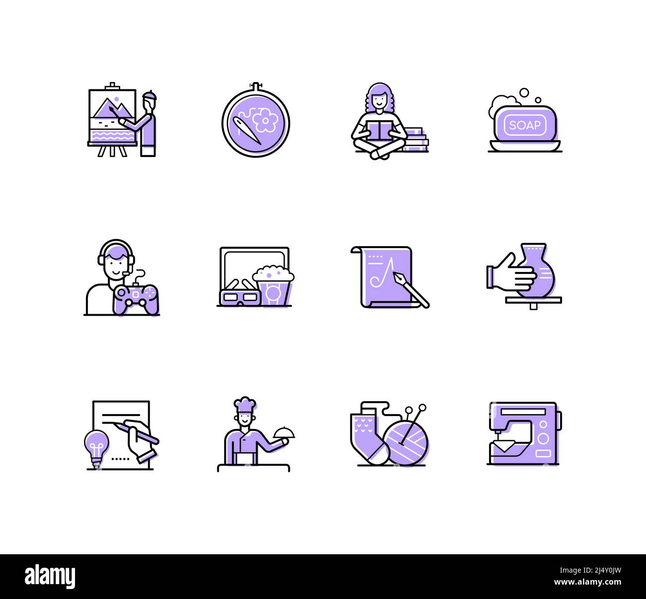 Hobbies - jeu d'icônes de style de design de ligne moderne Illustration de Vecteur