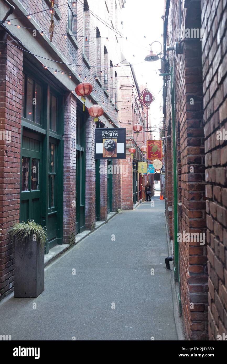Fantan Alley, dans le quartier chinois de Victoria, Colombie-Britannique, Canada. Banque D'Images