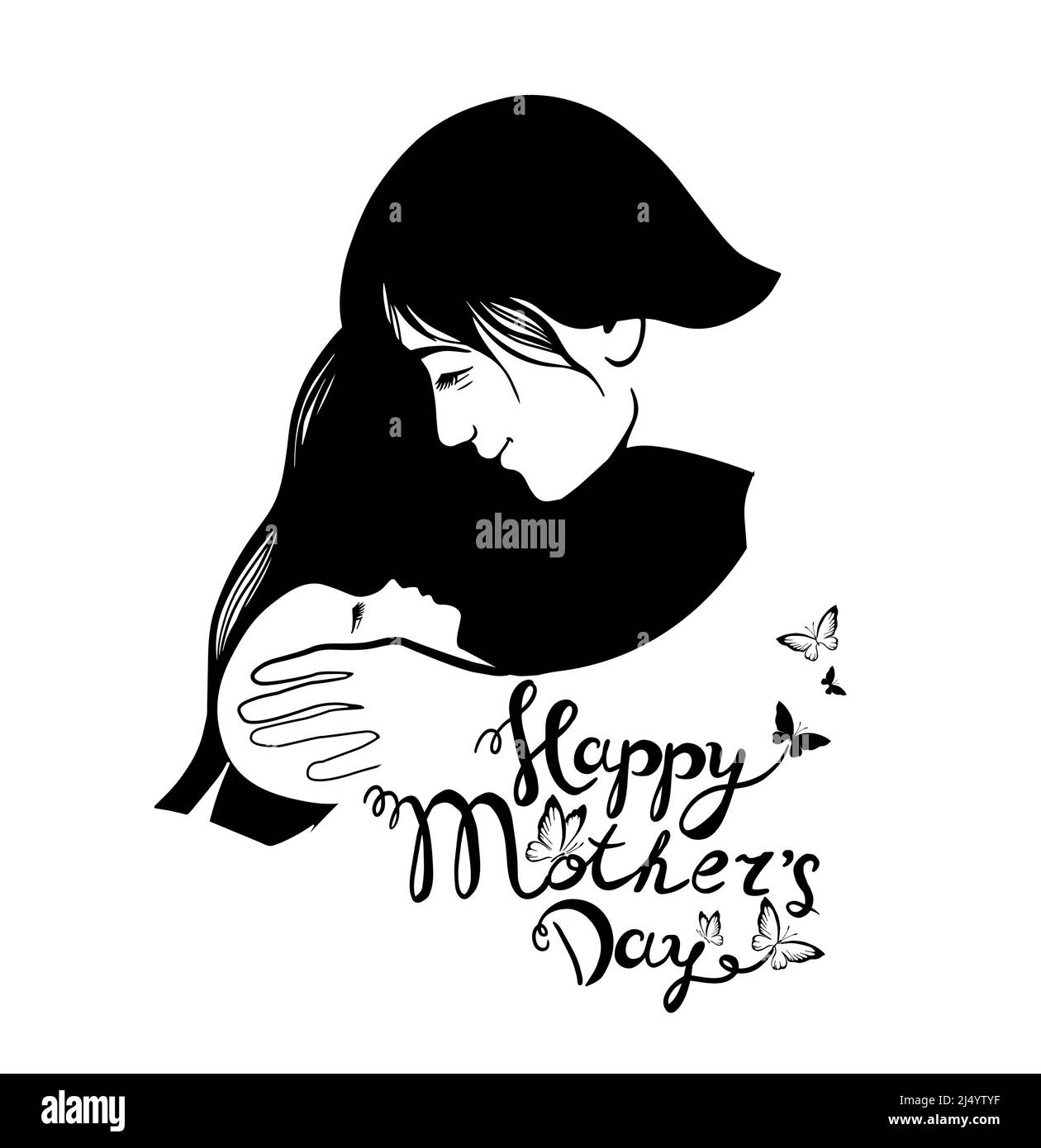 Mère abstraite avec un enfant . Carte de fête des mères. Femme embrassant son bébé. Concept de maternité heureux. Illustration vectorielle moderne Illustration de Vecteur
