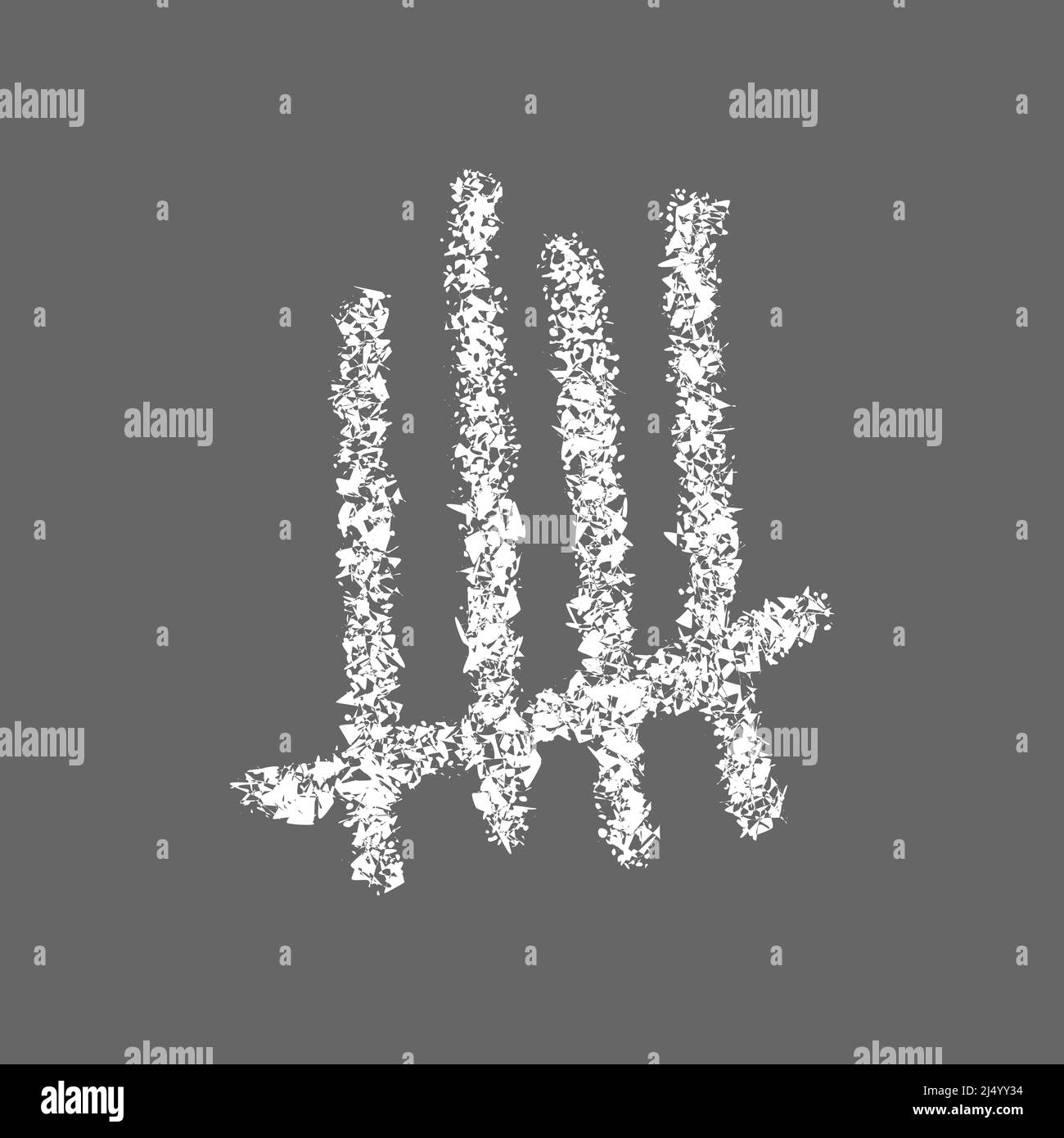 Marque tally de style craie. Des bâtons blancs triés par quatre et barrés par une ligne oblique sur fond gris. Numéro 5 dans le système numérique unaire. Comptage des bandes sur le tableau noir. Illustration vectorielle Illustration de Vecteur