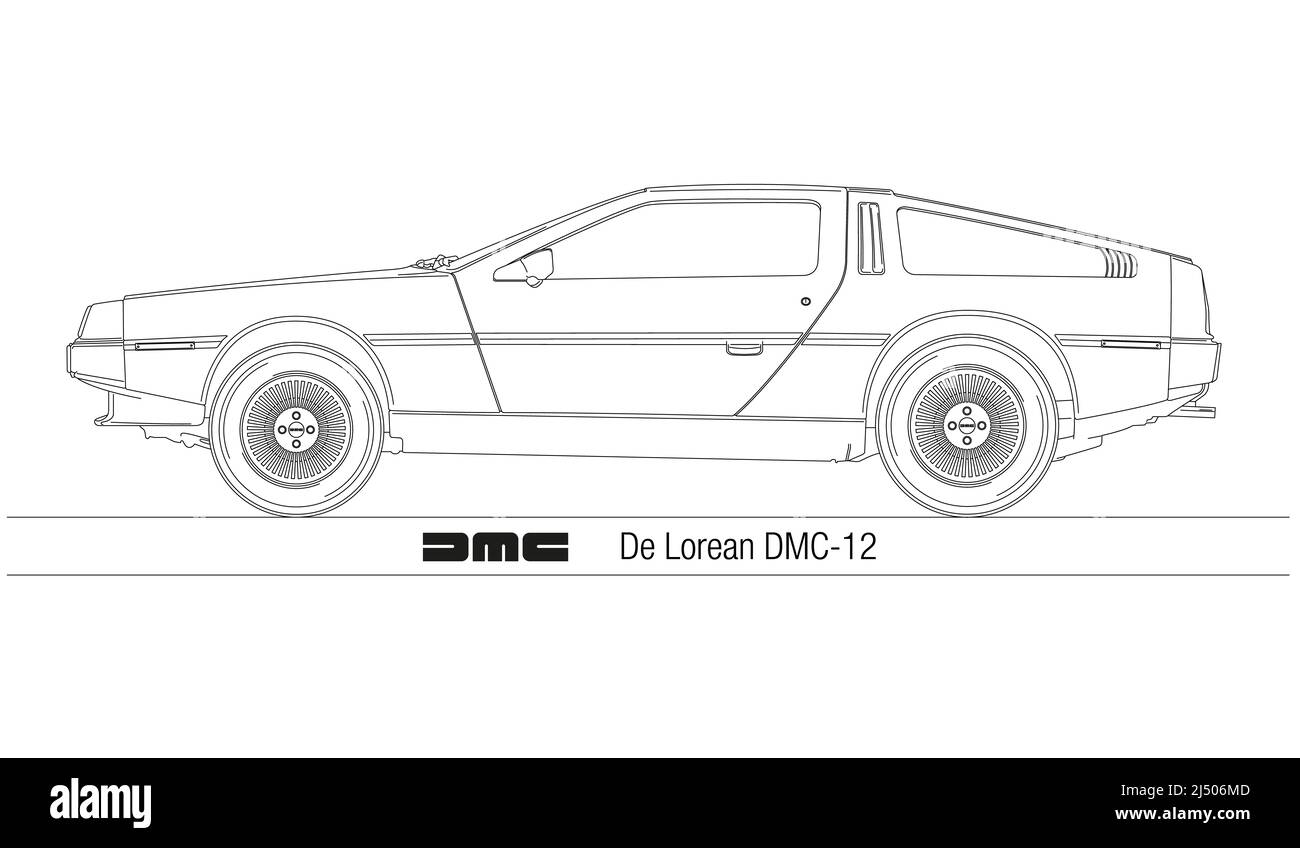 Silhouette de Lorean DMC-12 entourée sur fond blanc, illustration Banque D'Images