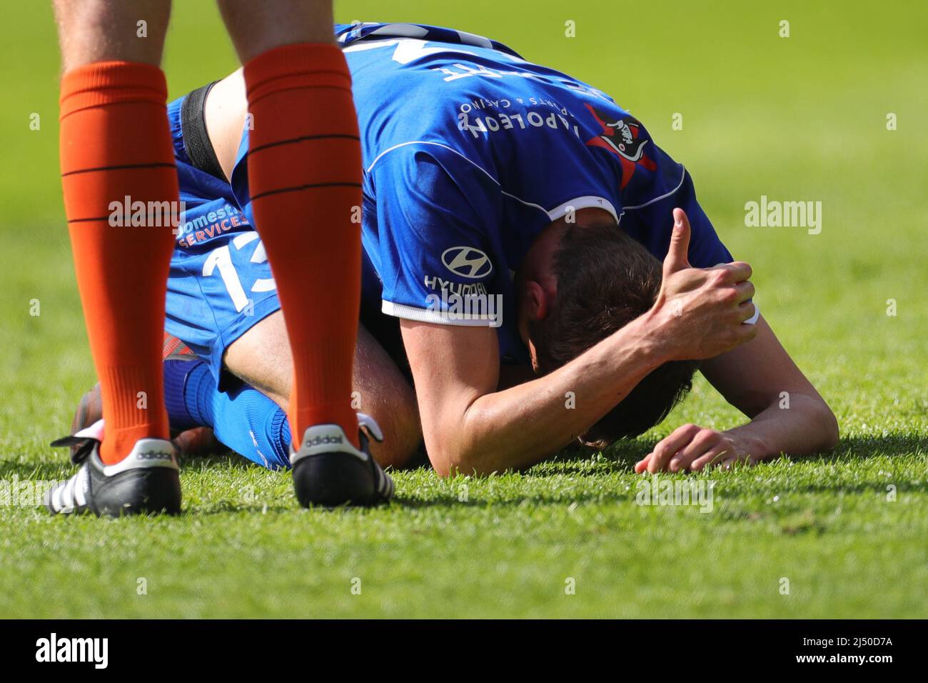 Bruxelles, Belgique. 18th avril 2022. Julien de Sart gestes de Gent lors du match final de la coupe Croky 2022 entre KAA Gent et RSC Anderlecht, à Bruxelles, Belgique, le 18 avril 2022. Credit: Zheng Huansong/Xinhua/Alay Live News Banque D'Images