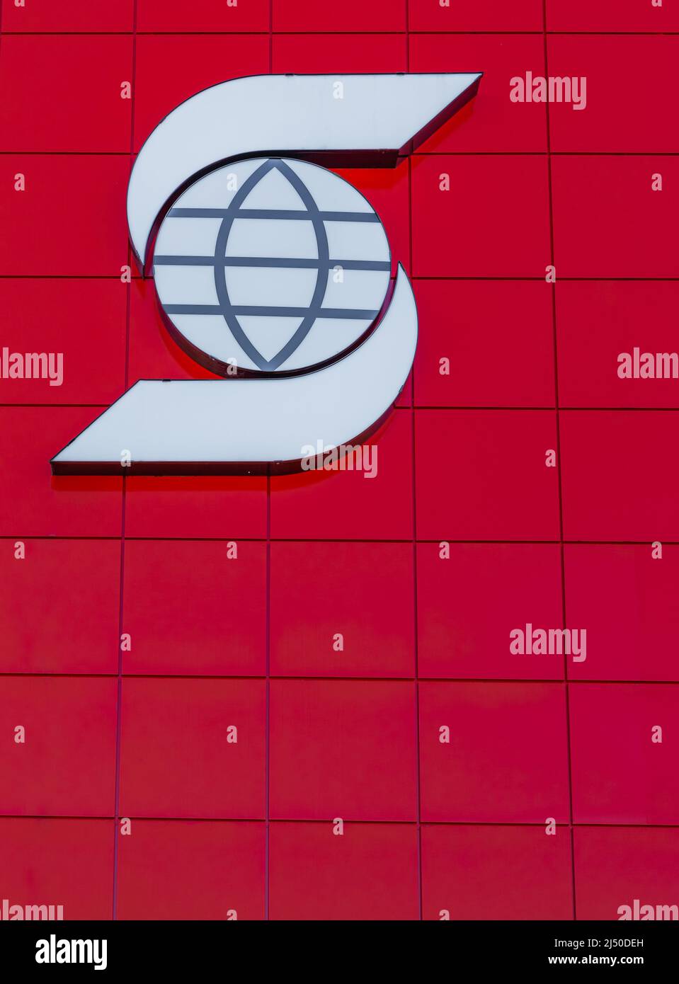 Un panneau de sol rouge de la Banque Scotia avec logo dans le centre-ville de Vancouver. La Banque de Nouvelle-Écosse la Banque Scotia est une multinationale bancaire et financière canadienne Banque D'Images Un panneau de sol rouge de la Banque Scotia avec logo dans le centre-ville de Vancouver. La Banque de Nouvelle-Écosse la Banque Scotia est une multinationale bancaire et financière canadienne Banque D'Images