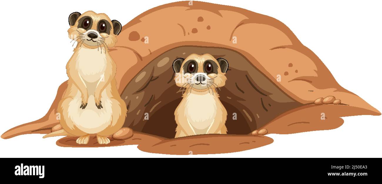 Deux meerkats avec bavette en dessin animé Illustration de Vecteur