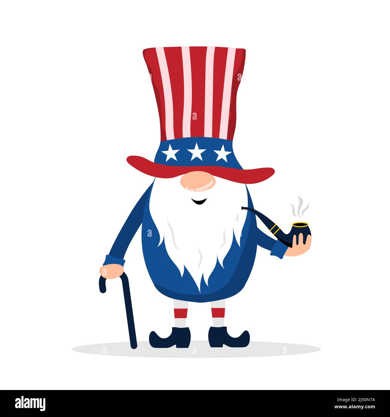 Gnome patriotique américain. Nain scandinave mignon avec canne. Elf célèbre l'indépendance aux États-Unis. Heureux 4th de juillet. Vecteur Illustration de Vecteur