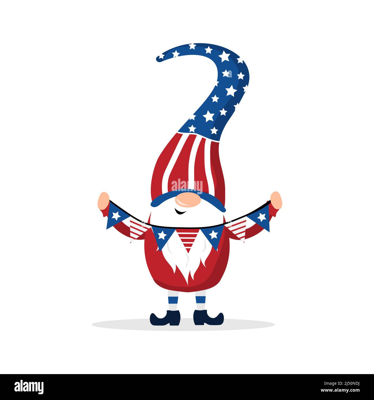 Gnome patriotique américain. Joli nain scandinave avec guirlande. Elf célèbre l'indépendance aux États-Unis. Heureux 4th de juillet. Vecteur Illustration de Vecteur