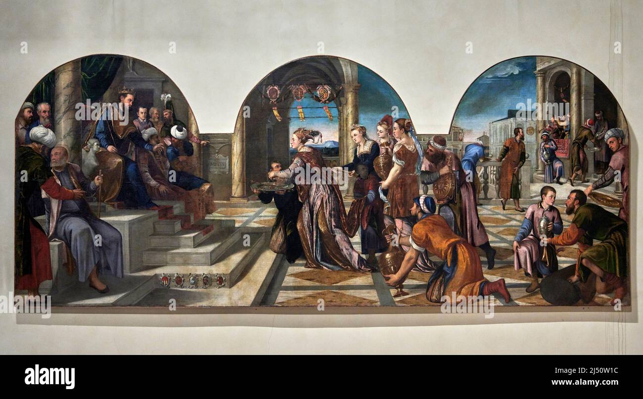 La visita della regina di Saba a re Salomone - olio su tela - Bonifacio de’ Pitati detto Bonifacio Veronese - 1560 - Venezia, Gallerie dell' Accademi Banque D'Images