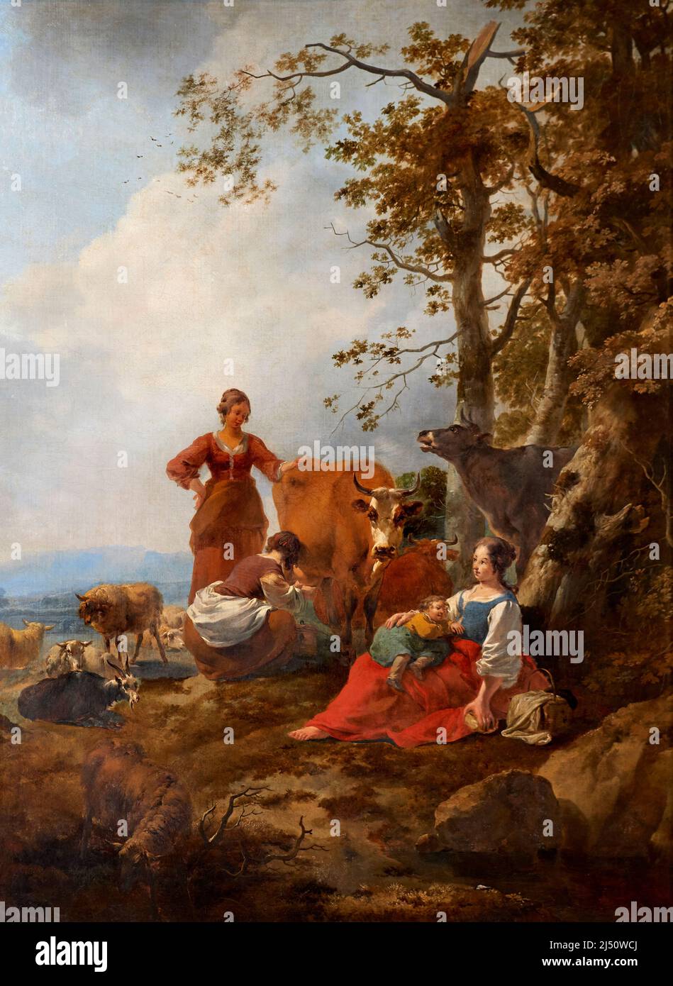 Paesaggio con contadine e armenti - olio su tela - Nicolaes Berchem - seconda metà del XVII secolo - Venezia, Gallerie dell' Accademia Banque D'Images