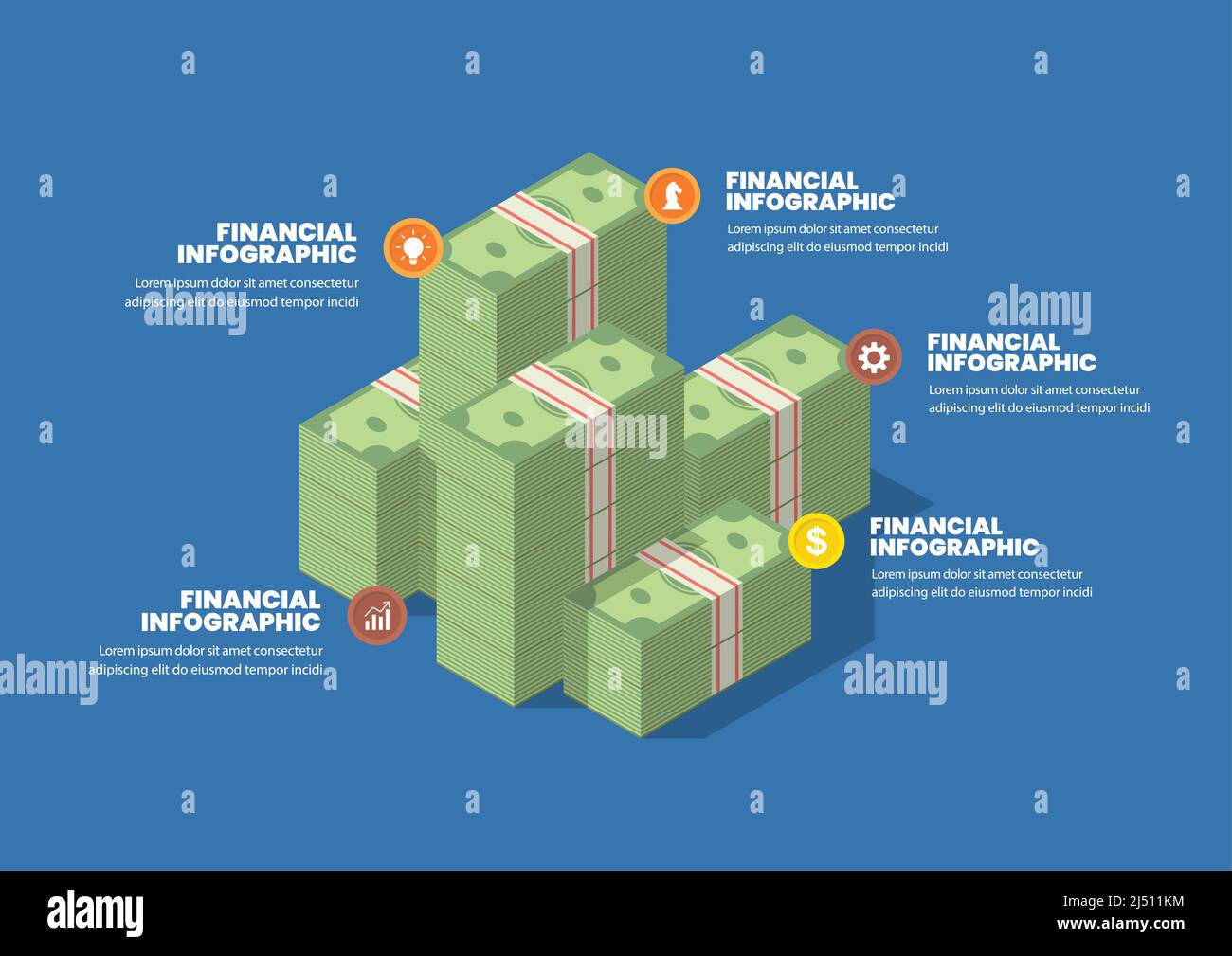 Infographie financière sur la pile de liquidités. Illustration du vecteur de concept métier Illustration de Vecteur