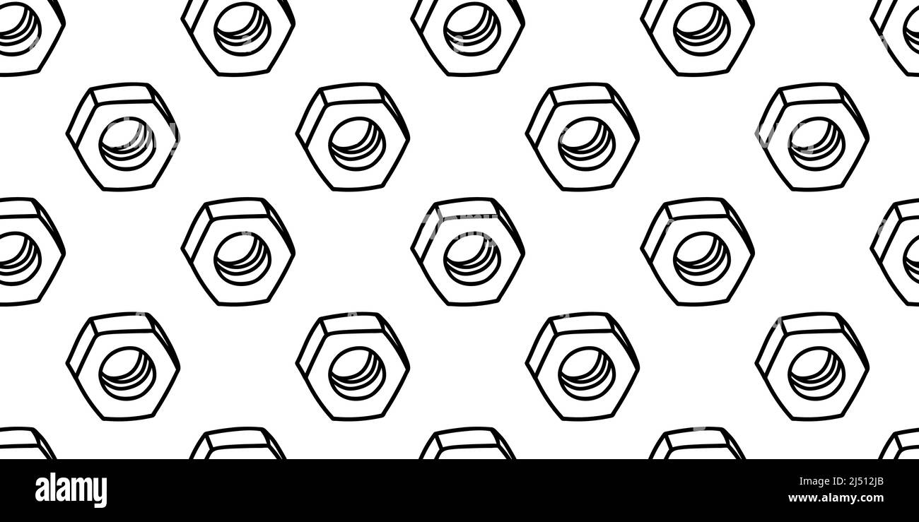Répétition sans couture vectorielle femelle à vis, outil d'esquisse, inoxydable, écrou Illustration de Vecteur