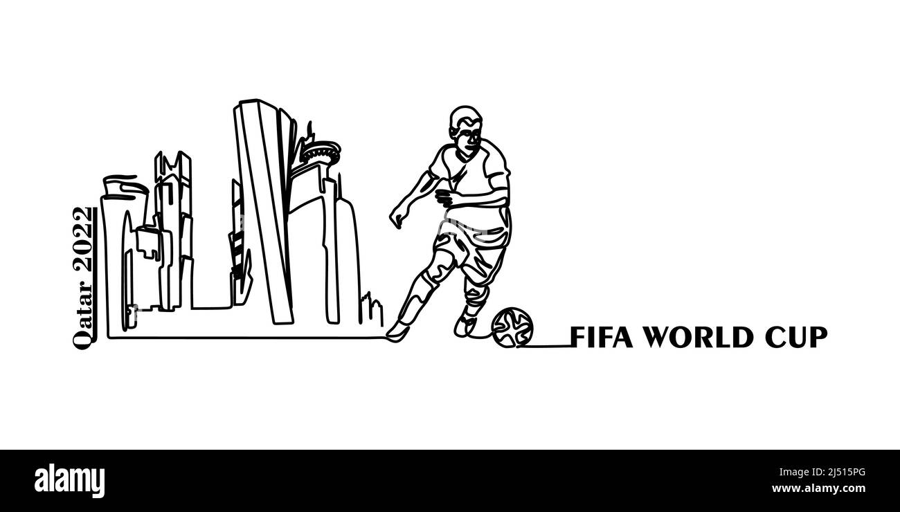 Coupe du monde de la FIFA au Qatar en 2022 bannière. Illustration vectorielle stylisée isolée avec football ou joueur de football avec le ballon sur le fond de la ca Illustration de Vecteur
