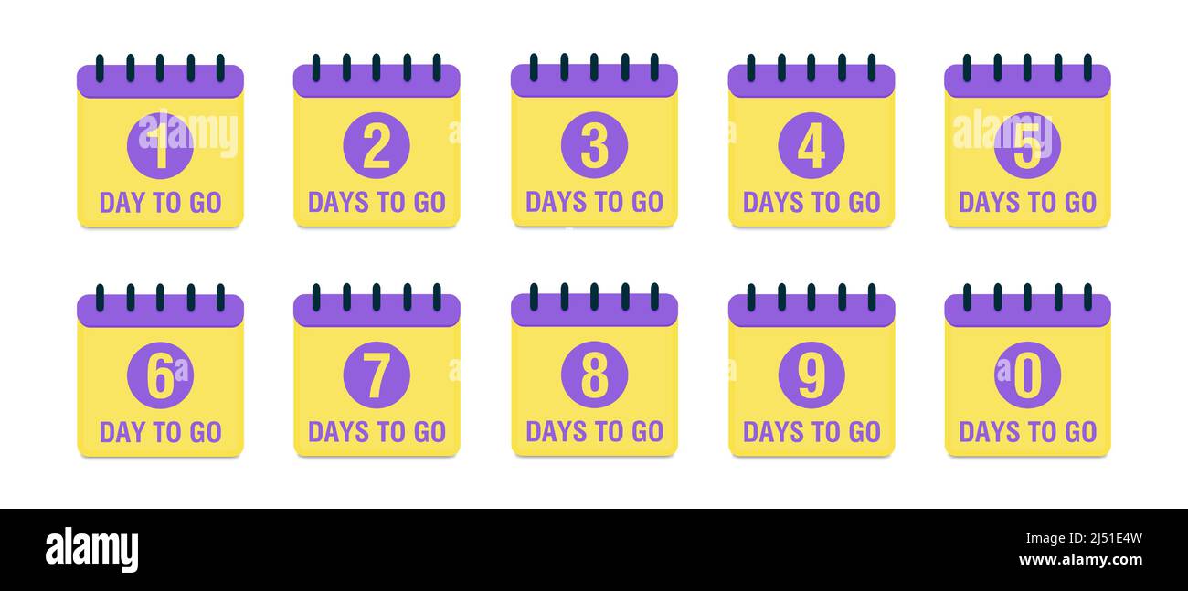 Compte à rebours 1, 2, 3, 4, 5, 6, 7, 8, 9, 0 jours restants. Compte à rebours. Icône Calendrier. Icône heure. Compter la vente de temps. Brut vectoriel Illustration de Vecteur