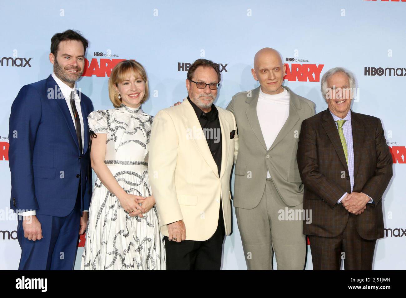 Bill Hader, Sarah Goldberg, Stephen Root, Anthony Carrigan, Henry Winkler à la saison Barry 3 sur HBO première projection à Rolling Greens le 18 avril 2022 à Westwood, CA (photo par Katrina Jordan/Sipa USA) Banque D'Images