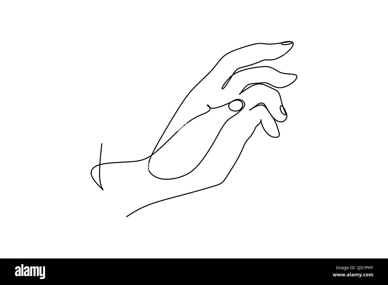 Ligne de main non peinte continue tracée à partir de la silhouette de l'image de la main. Illustration vectorielle de style dessin à la main Illustration de Vecteur