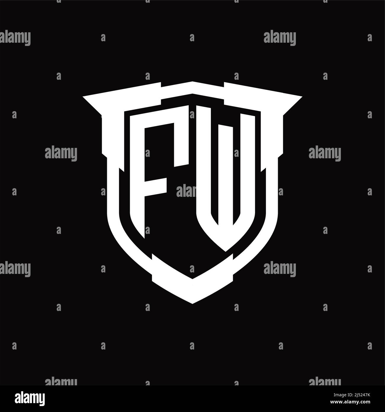 Logo FW lettre monogramme avec modèle de forme de bouclier Illustration de Vecteur