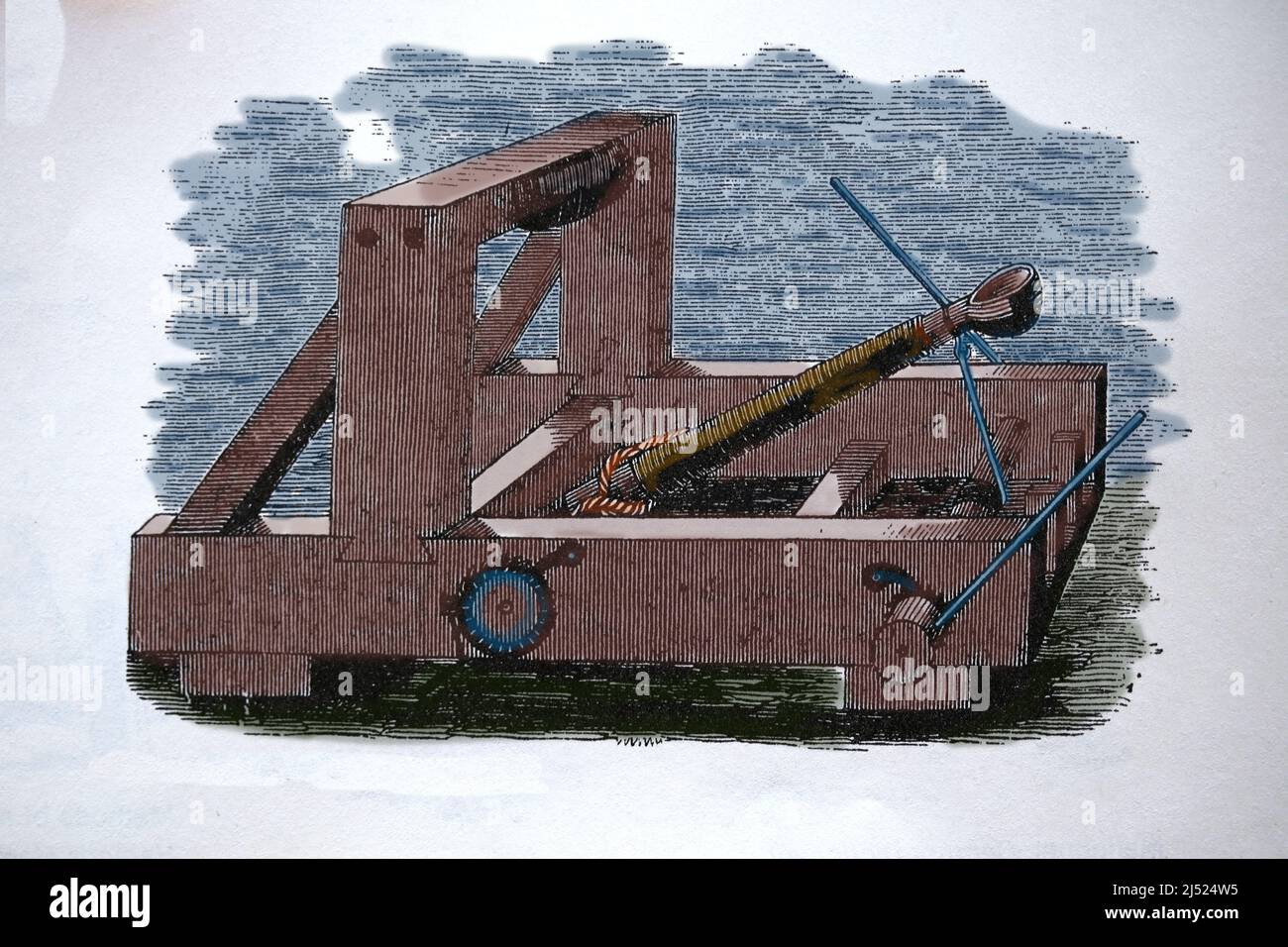 Moyen âge. Siège de Mangonel. Gravure. Banque D'Images