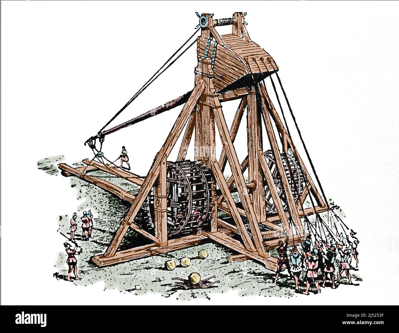 Trebuchet. Type de catapulte. Moteur de siège. Gravure, 19th siècle. Banque D'Images